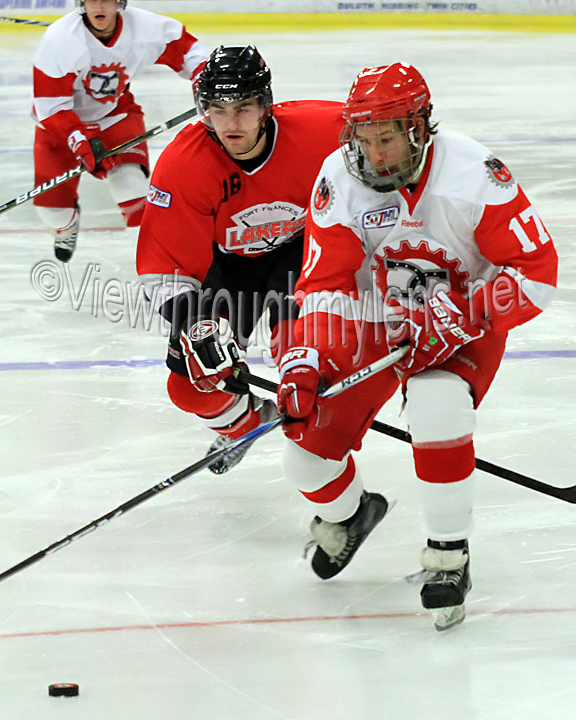 Duluth Clydesdales Dillon Mershon gets behind the Fort Frances defense for a breakaway goal.