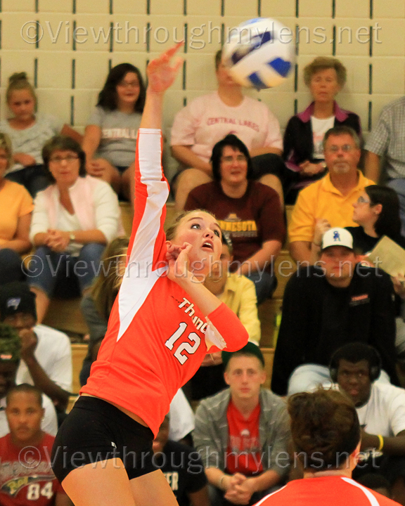 Kourtney Karppinen hits during the Central Lakes match Wednesday
