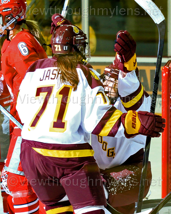 Katie Wilson celebrates her first goal of the season